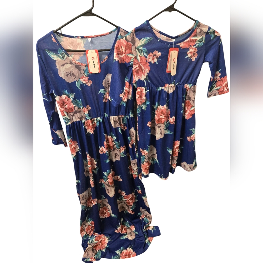 NEW Pat Pat Floral Navy Blue Mom (M) & Me (6-7) Maxi Dress Set